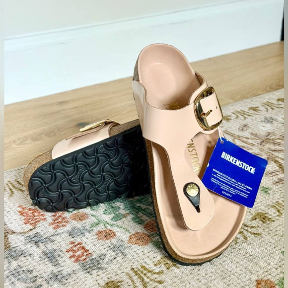 NEW BIRKENSTOCK x STAUD Gizeh Big Buckle Sandal High Shine New Beige, 6-6.5/EU37 - Picture 1 of 16